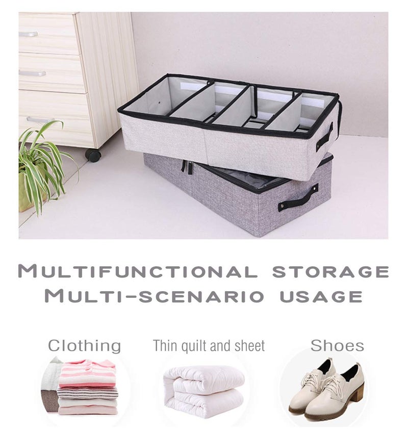 AARAINBOW 2 Packs Foldable Under Bed Clothes Organizer with Lids, Underbed Storage Container with Adjustable Dividers, UnderBed Storage Bins with Handles and Clear Window (Gray+Light Gray) - Image 4